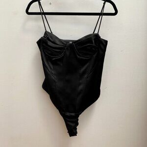Zara: Black Corsette Style Satin Body Suit